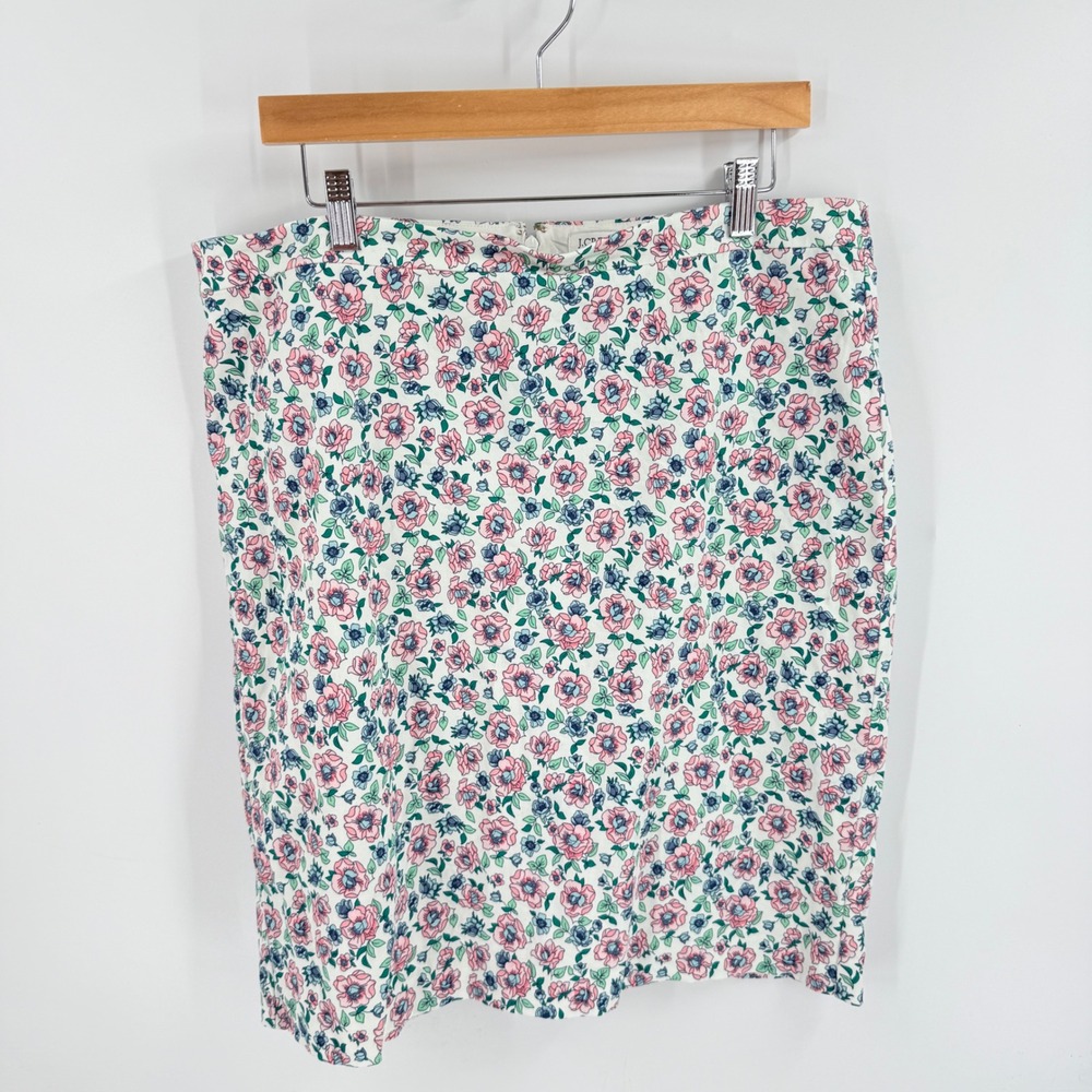 J. Crew Factory Floral Pencil Skirt White Pink 16 Floral‎ Print Garden Pastel